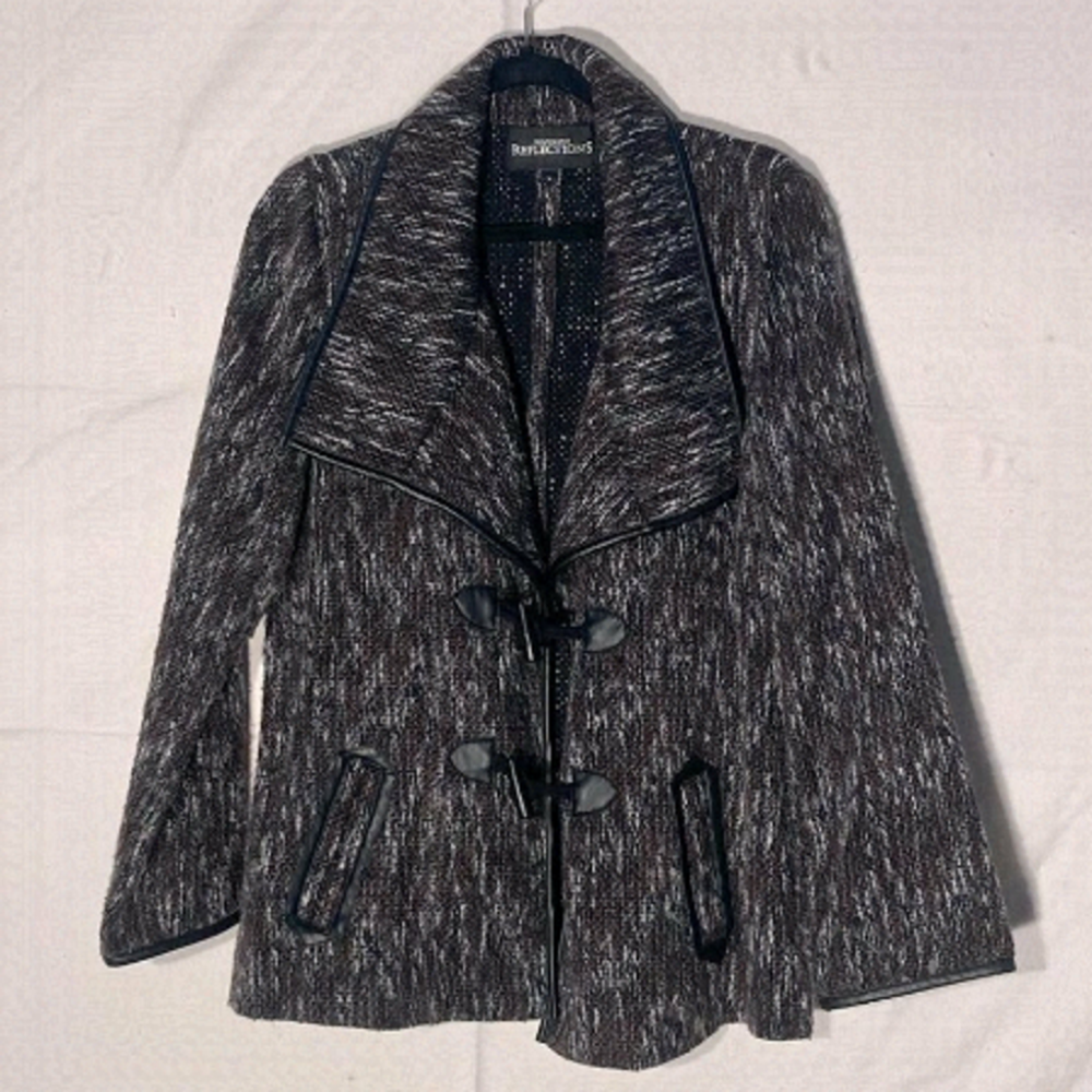 Northern Reflections Brown Black Wool Blend Toggle Closure Pea Coat Sweater L